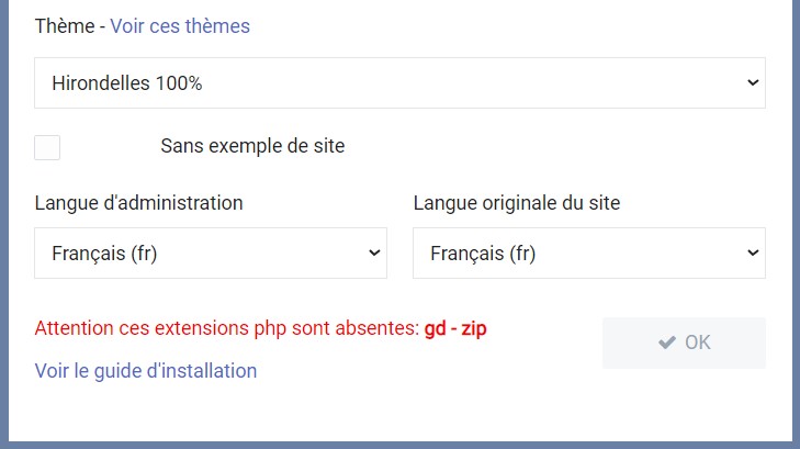 Extensions php absentes